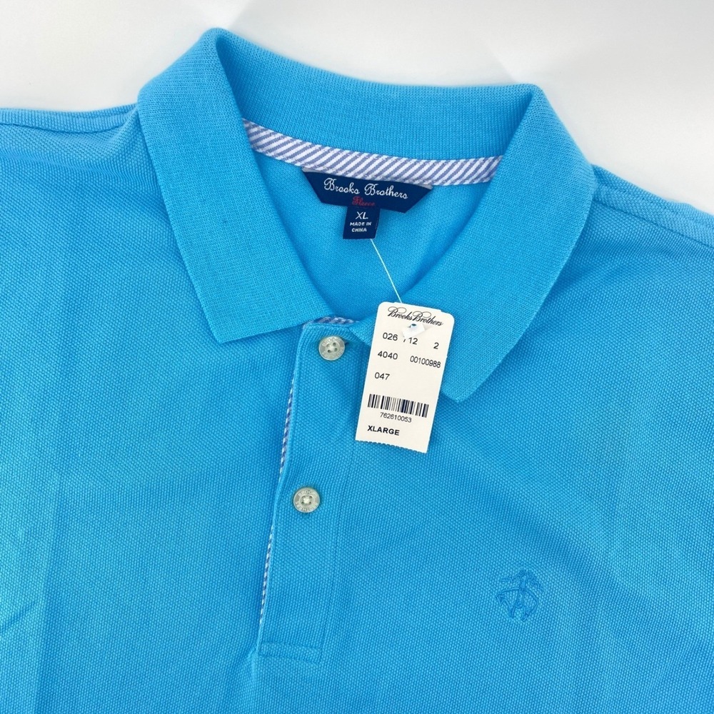 Brooks Brothers Fleece Mens XL. (Runs Small) Blue Pique Cotton Polo Shirt  NWT